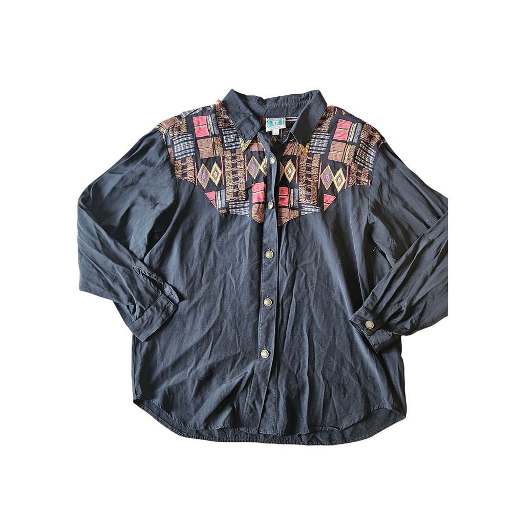 Desert west sherry holt western button down arrow head collar womens large vtg